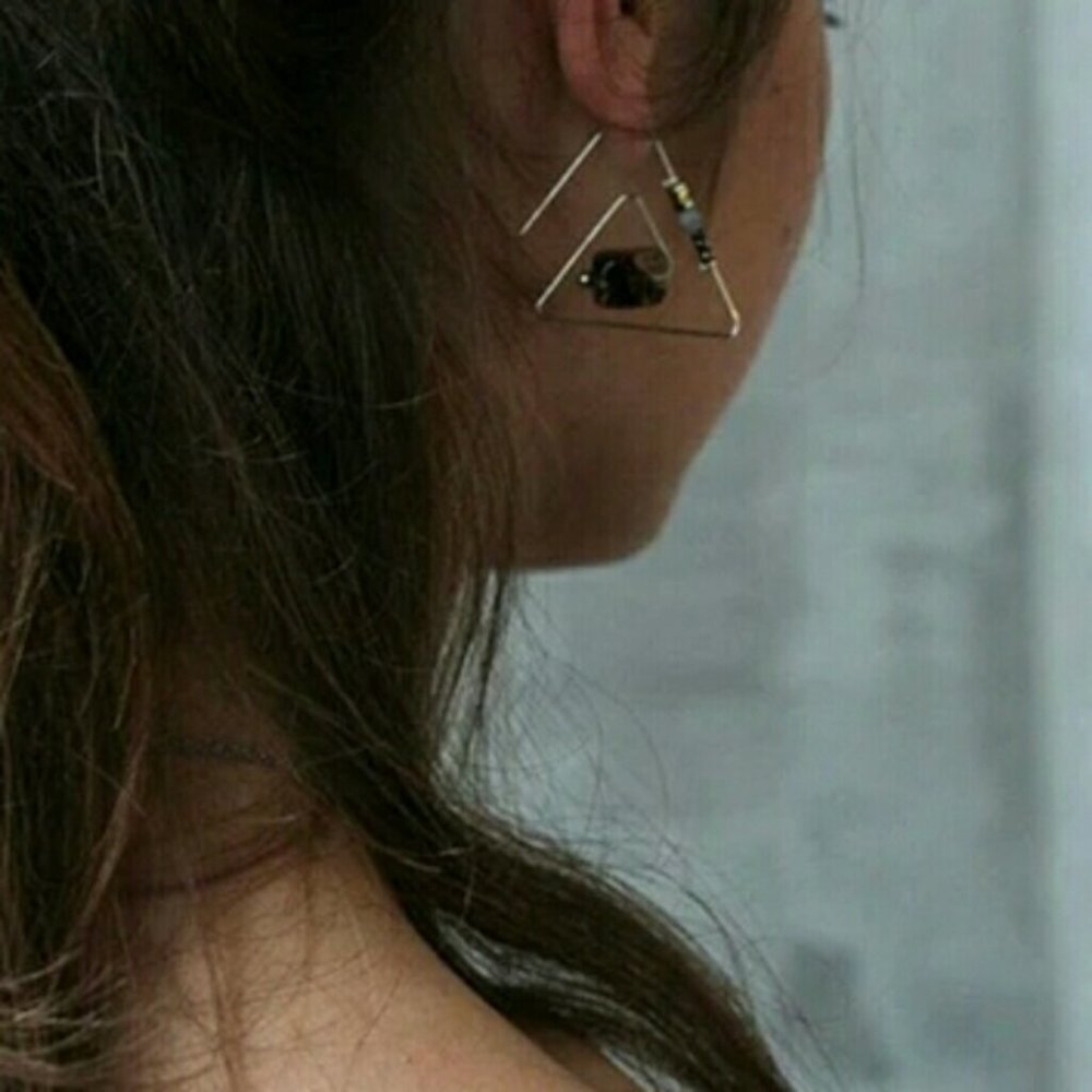 Artisan Made 18K GP Triangle Threader Earrings - Picture 4 of 4